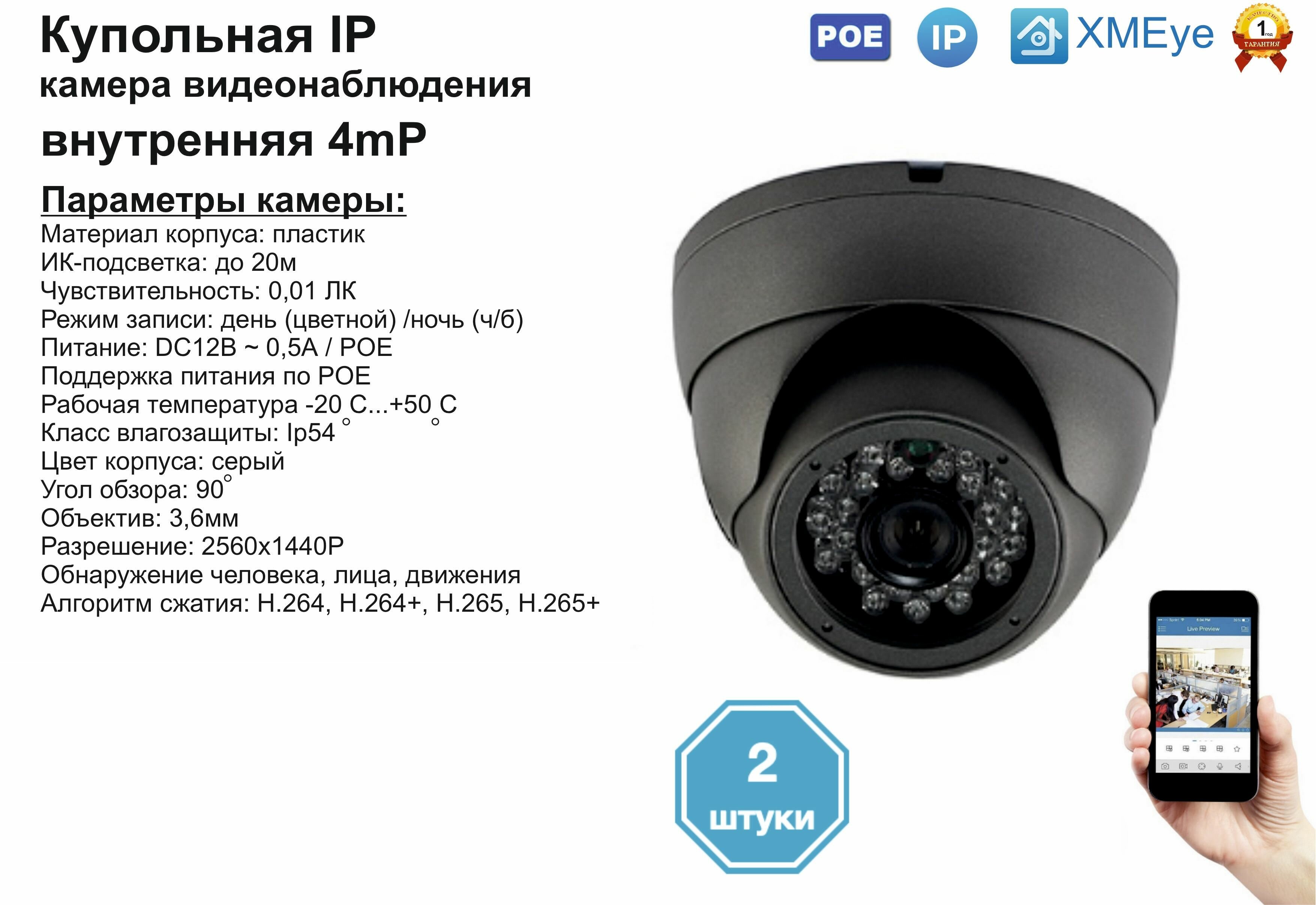 (2шт) DVS300IP4MP(POE). Внутренняя IP камера 4мП с ИК до 20м.