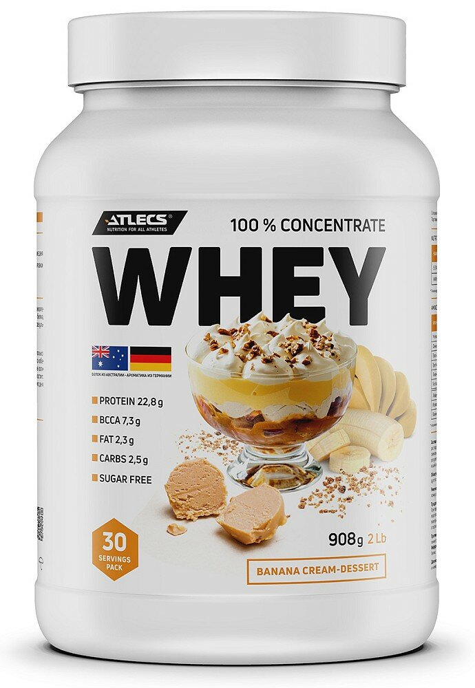 Atlecs Whey Protein 908 g, (банановый десерт)