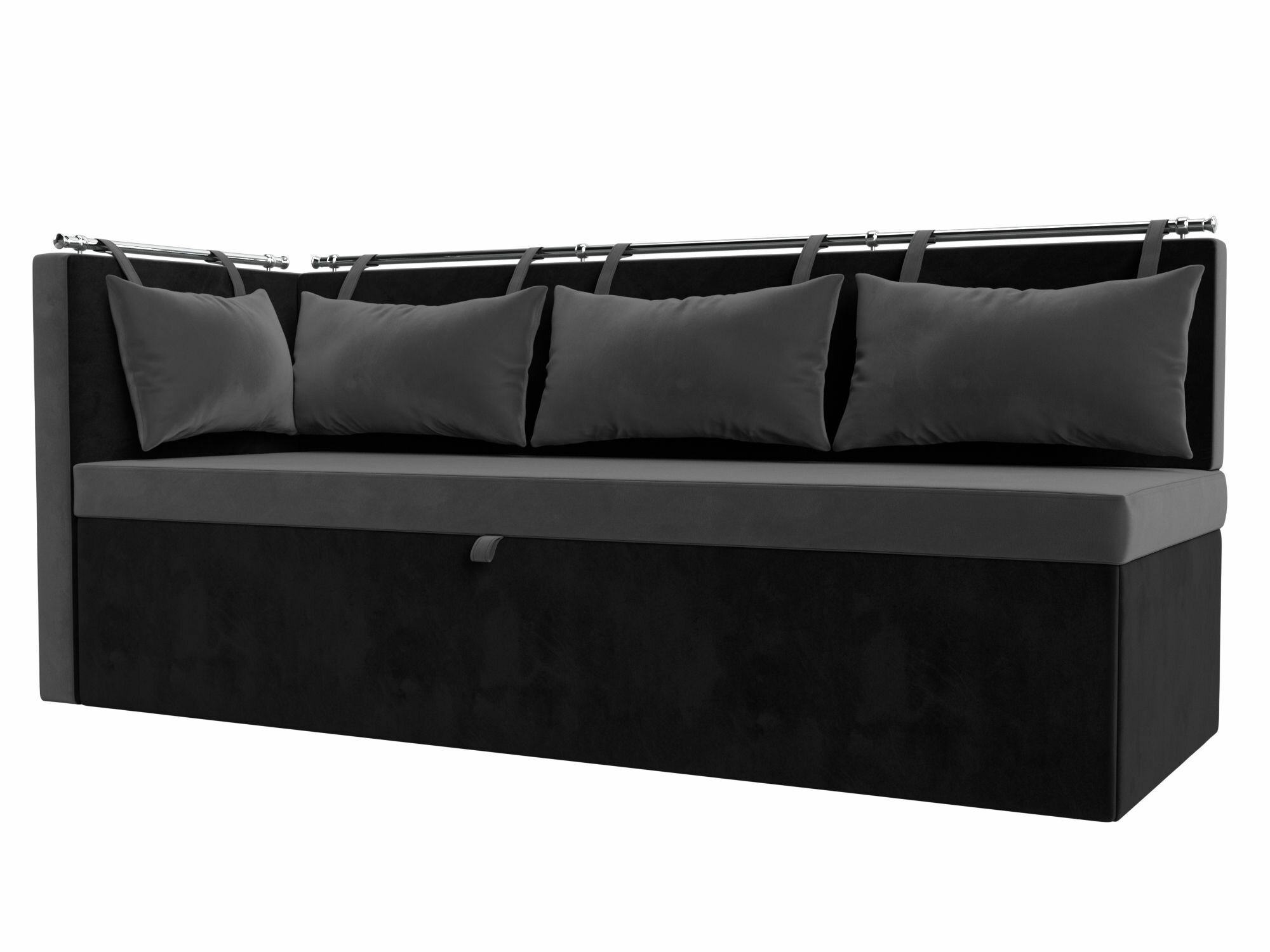 Кухонный диван Метро с углом слева, Велюр серый и черный