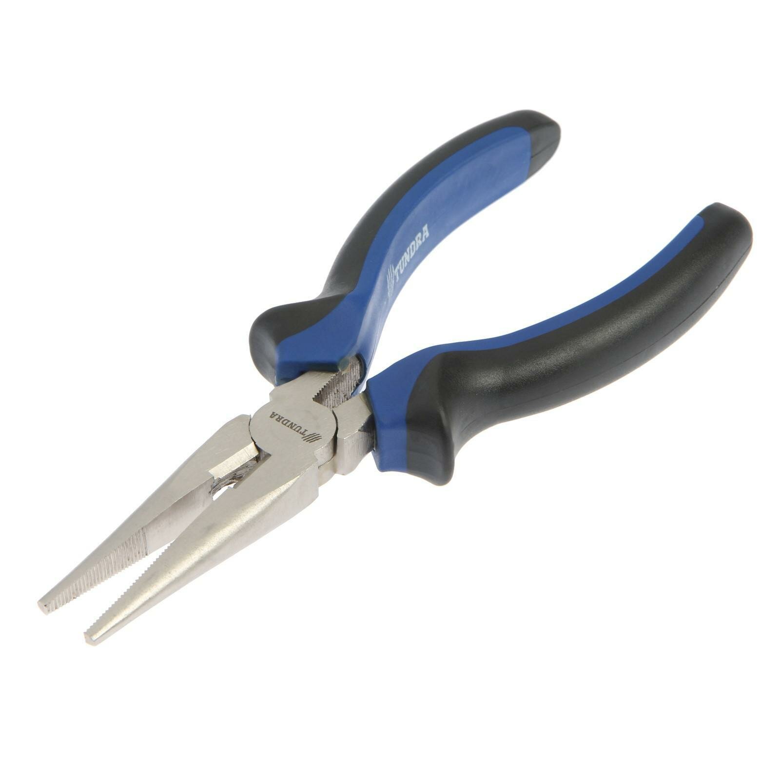 Длинногубцы тундра, CrV, никелированные, двухкомпонентные рукоятки, 160 мм