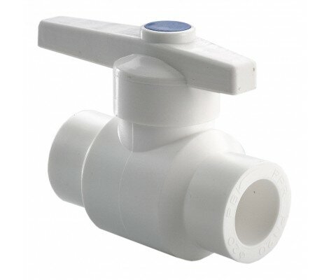 фото Кран пластиковый шаровый 25, латунный шар, стандарт белый RTP