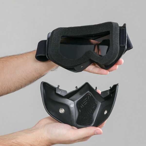 Очки-маска для езды на мототехнике разборные стекло хром черные