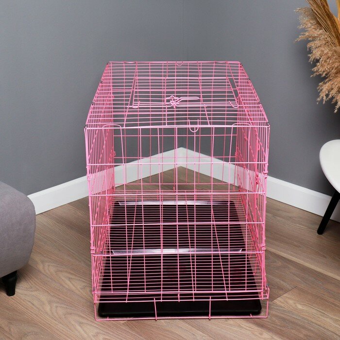 Пижон Клетка с люком для собак и кошек, 100 х 60 х 70 см, розовая - фотография № 2