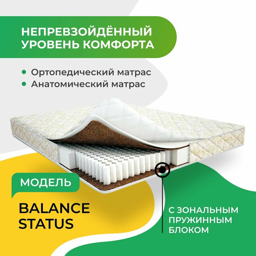 Матрас Мир Матрасов, Balance Status 70х190, двусторонний с одинаковой жесткостью, кокосовое волокно