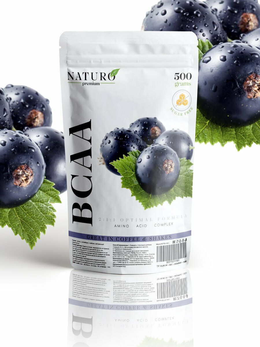 Порошок BCAA от NATURO Premium 500 грамм со вкусом смородины