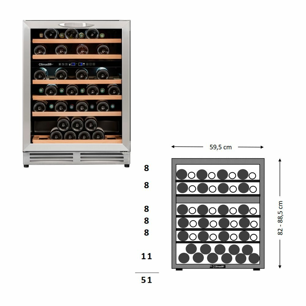 Винный шкаф Climadiff CBU51D1X двухзонный встраиваемый под столешницу - фотография № 4