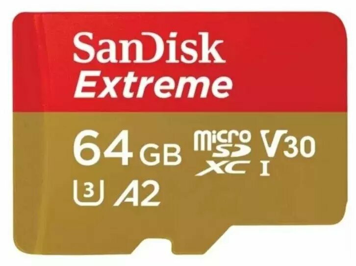 Карта памяти SanDisk Extreme 64GB microSDXC UHS-I U3 V30 A2, R/W 170/80 МБ/с для мобильных игр