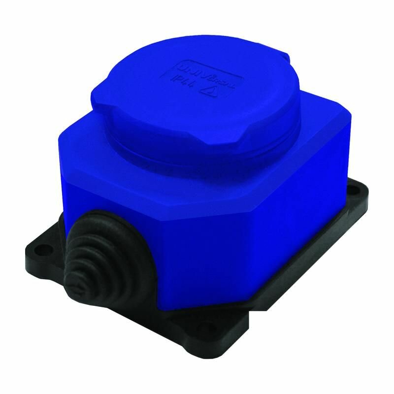 фото Розетка настенная 1-м 1ф «компакт» с загл IP44 16А каучук синий UNIVersal 3047