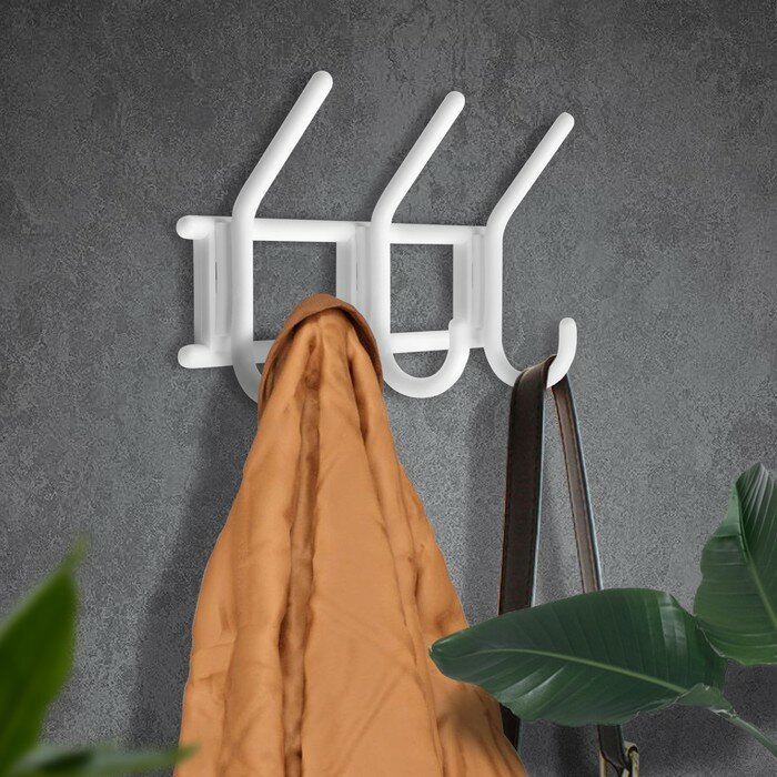 фото Вешалка тундра, 3-х крючковая, снежно-белая, пластмасса, 1 шт.
