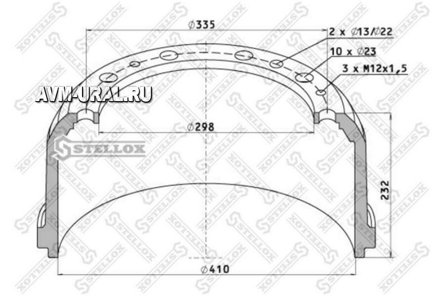 STELLOX 8500019SX 85-00019-SX_торм. барабан !410x180/187 H=232 d=298/335 n10x23 \MAN F2000/90/M2000/90/TGA