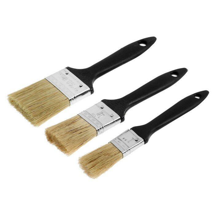 фото Набор кистей ЛОМ, натуральная щетина, пластиковая рукоятка, 1-1.5-2", 25, 38, 50 мм, 2 штуки