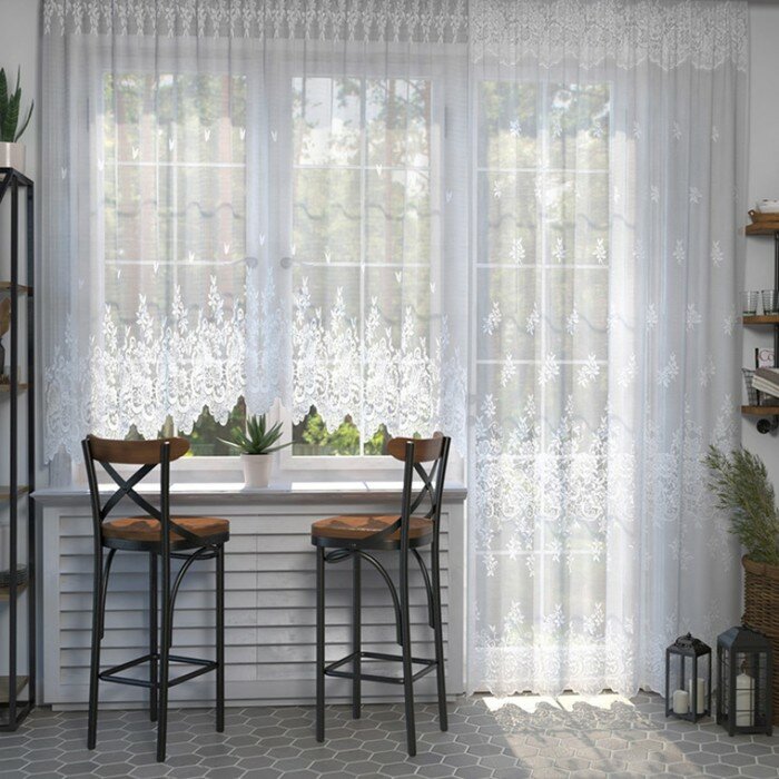 фото Комплект тюли для окон с балконной дверью, ( для окна 340х165 см, для двери 170х250 см), цвет белый 100% полиэстер