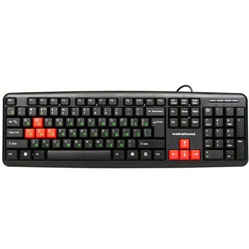 Клавиатура Nakatomi KN-02U Navigator black-red стандартная красные игровые клавиши чёрная