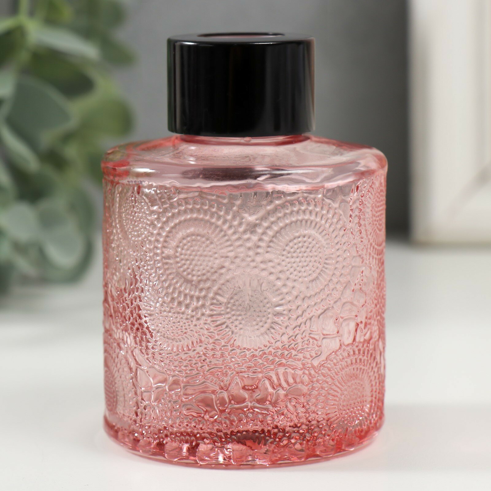 фото Диффузор для эфирных масел с крышкой "Цветочный" прозрачный розовый 100 мл 6х6х8 см