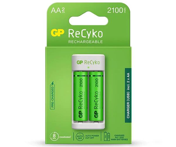 Набор зарядное устройство на 2 слота АА и ААА в комплекте 2 аккумулятора АА GP 2100mAh