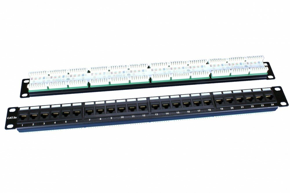 Hyperline PP3-19-24-8P8C-C5E-110D Патч-панель 19", 1U, 24 порта RJ-45, категория 5e, Dual IDC, ROHS, цвет черный 246095