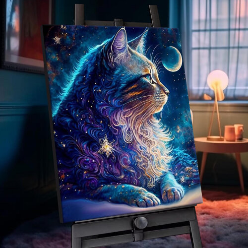 Картина по номерам с кристаллами из хрусталя Molly SHR0538 Космический кот 40х50 см