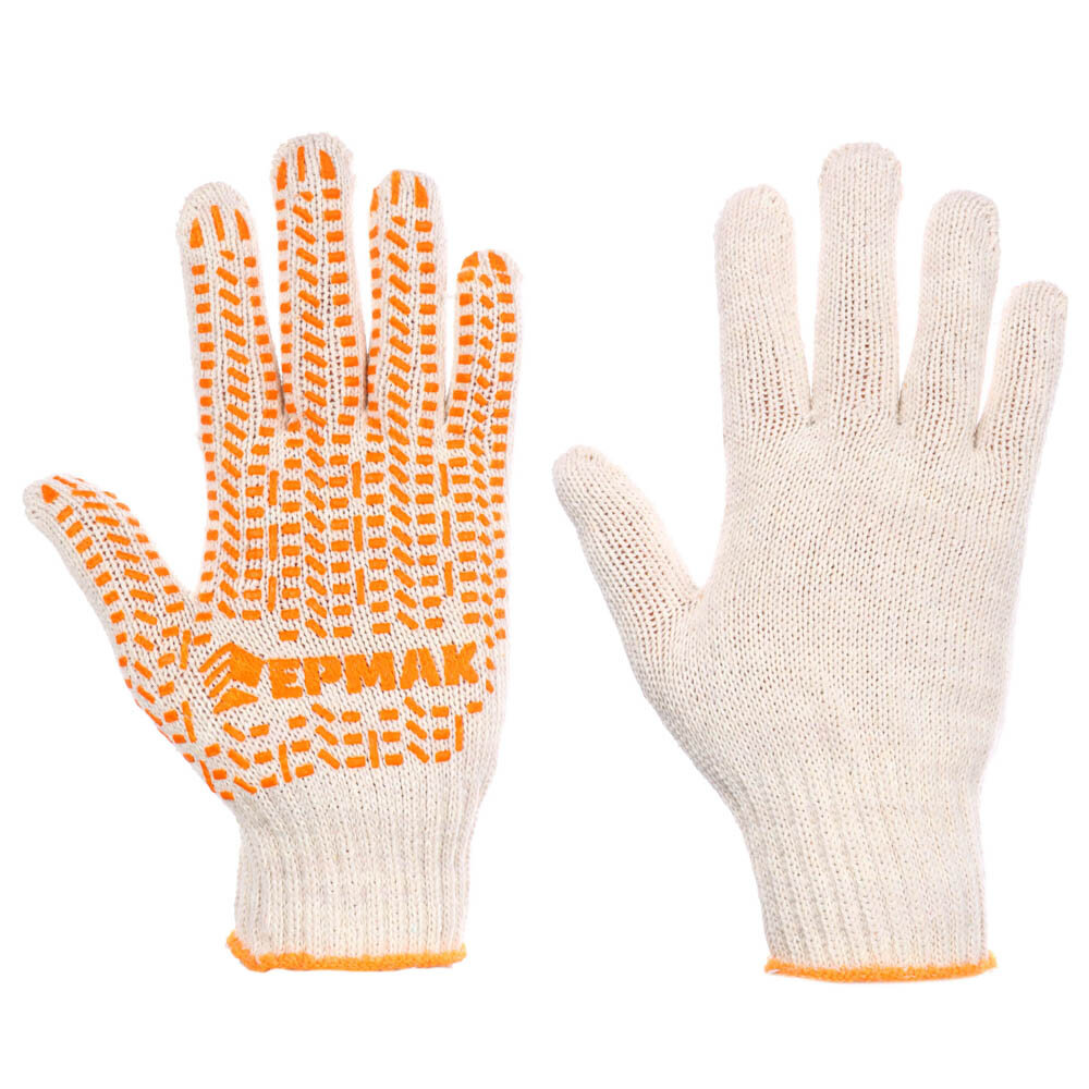 фото Ермак Перчатки вязаные люкс х/б с ПВХ напылением, 5 нитей, белые, 62гр, 24см, подвес, 20 штук