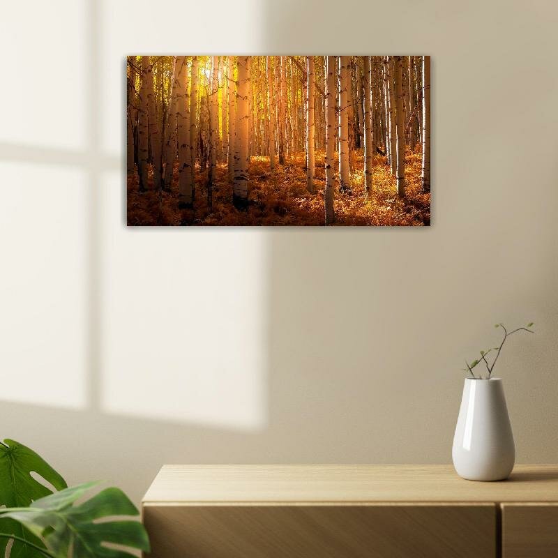 Картина на холсте 60x110 Альянс Лес "Осень берёзы утро" на подрамнике / интерьер/ декор