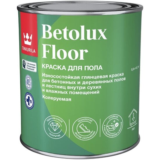 Краска для пола Tikkurila Betolux Floor (Бетолюкс Флор) , уретано-алкидная, база С, бесцветная, 0,9 л