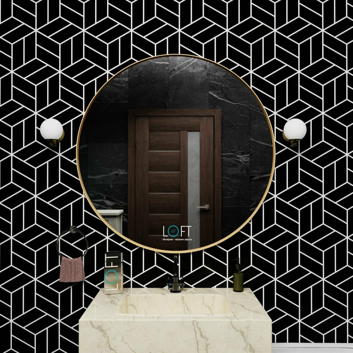 Зеркало настенное круглое без подсветки в раме под латунь 60х60 см., декор и интерьер, зеркало для ванной - фотография № 2