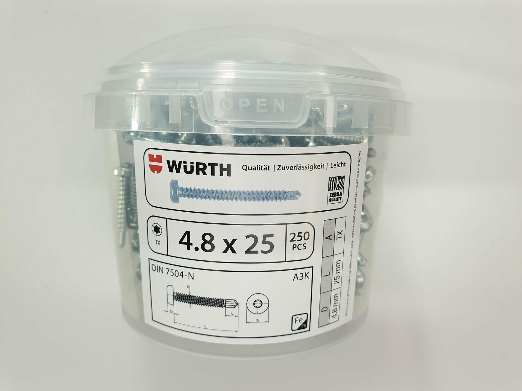 фото Саморез DIN 7504-N 4.8x25 (250 pcs) WURTH, Германия