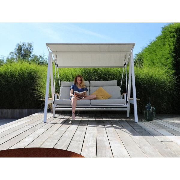 фото MALMO качели садовые бежевый/бежевый алюминий/тик