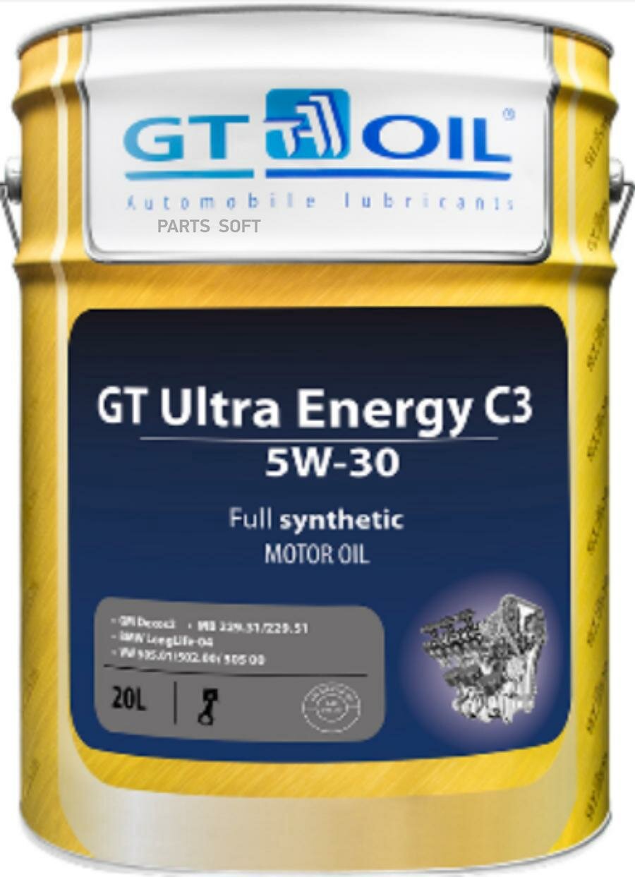 GT OIL 8809059407943 Масо моторное синтетическое всесезонное GT Ultra Energy C3, SAE 5W-30, API SM,SN/CF, 20