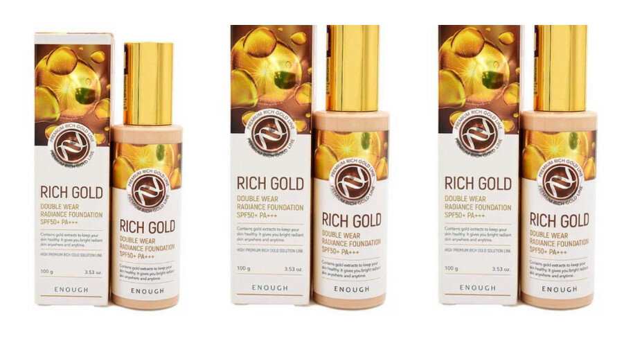 Основа тональная с золотом Enough Premium Rich Gold Double Wear Radiance Foundation, тон 13, 100 мл, 3 шт.