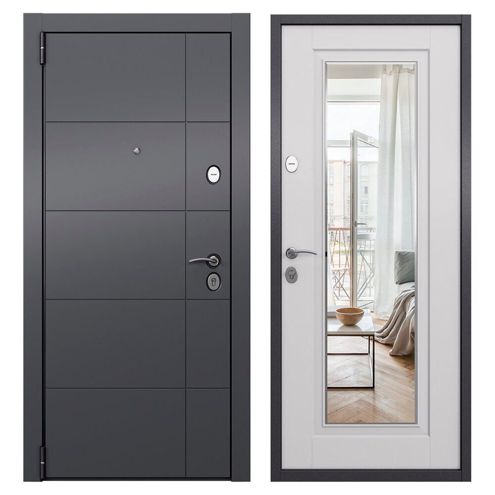 фото Дверь входная Torex Элегант Скай левая оскуро - кт белый с зеркалом 860х2050 мм