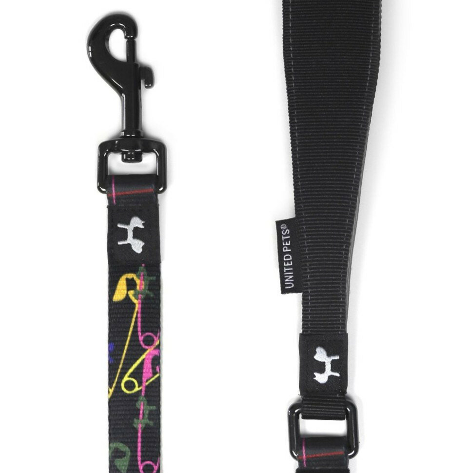 фото United Pets Complete me поводок для собак, 16х1400 мм, черный с разноцветными булавками