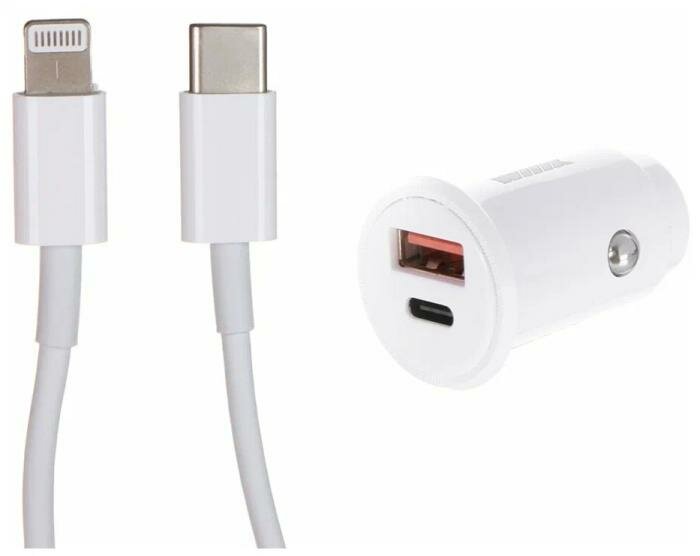 Автомобильное зарядное устройство WIIIX , USB + USB type-C, 8-pin Lightning (Apple), 3A, белый - фото №2