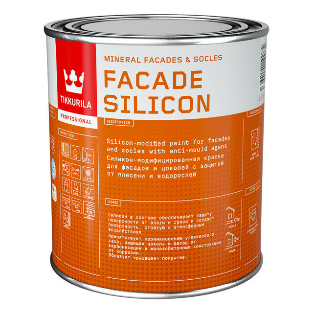 краска акриловая фасадная TIKKURILA Facade Silicon база C 09л бесцветная арт.700011477