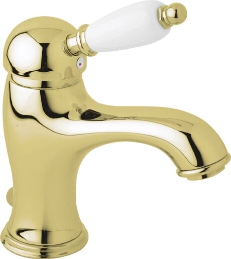 Смеситель для раковины золото 24 карат, ручка белая Cezares Elite ELITE-LSM1-03/24-Bi