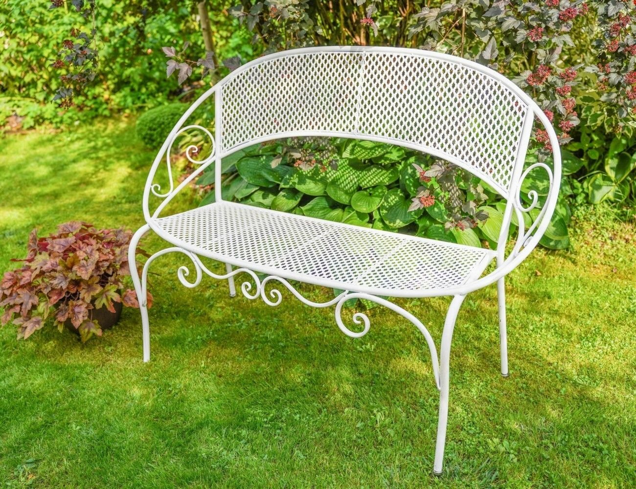 Садовая скамейка ажурный прованс овальная, металл, белая, 124х61х87 см, Edelman 1023695
