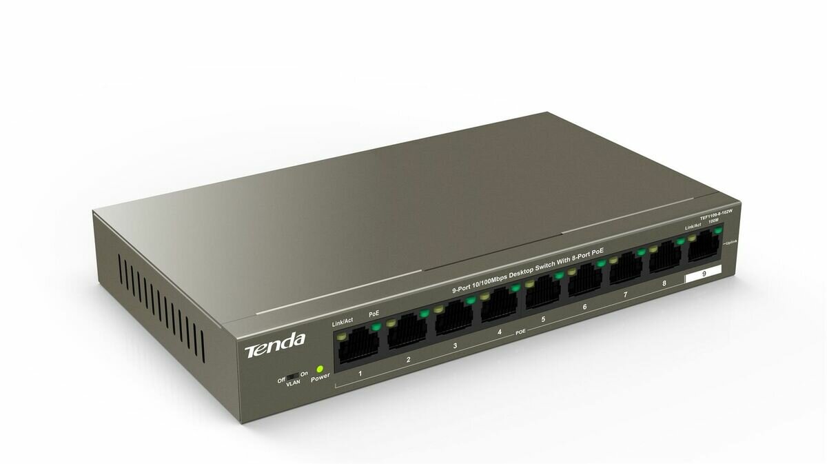 TENDA Коммутатор 9PORT 10/100M POE TEF1109P-8-102W TENDA