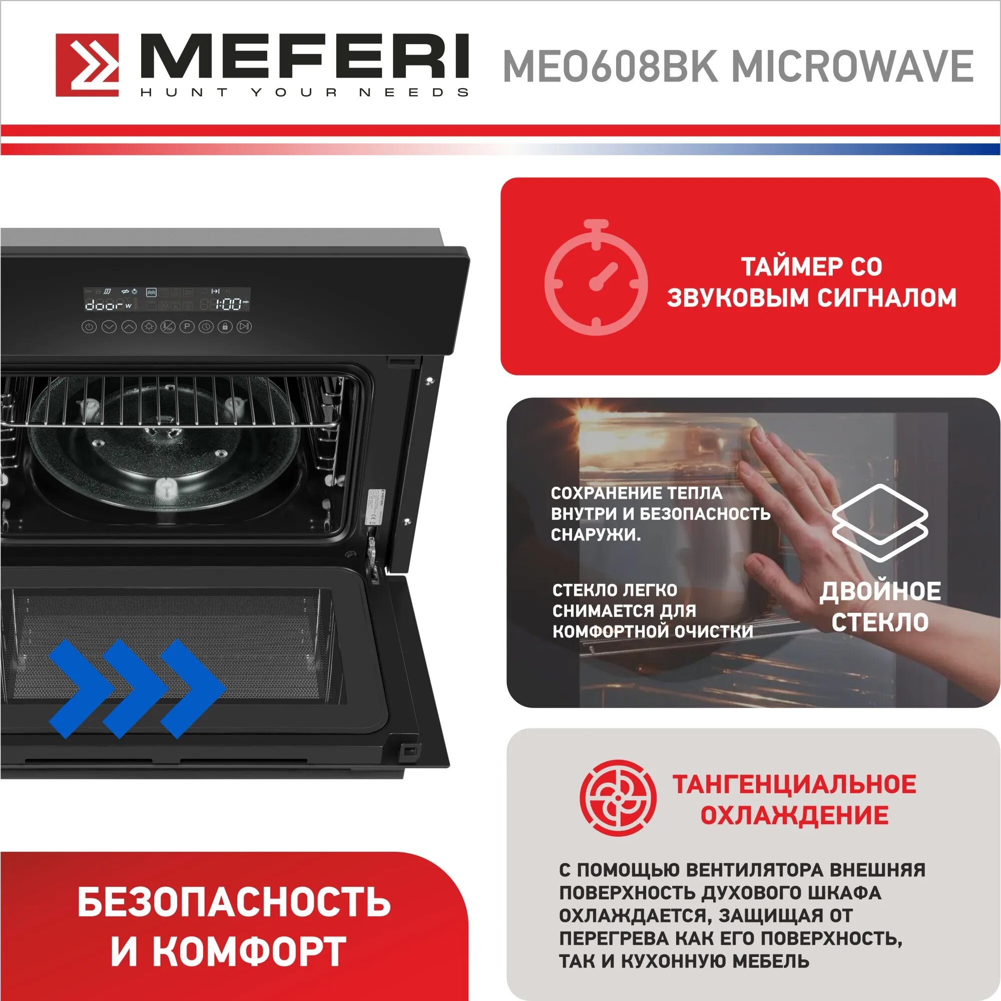 Электрический духовой шкаф Meferi MEO608BK MICROWAVE