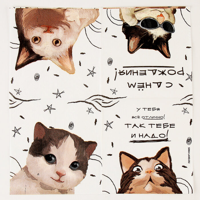 Салфетки бумажные 25*25см "Коты" (набор 20 шт) (комплект из 9 шт) - фотография № 3