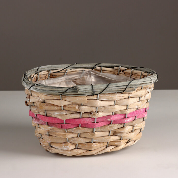 фото Кашпо плетеное овальное, 23x15хH12см, натуральный/розовый