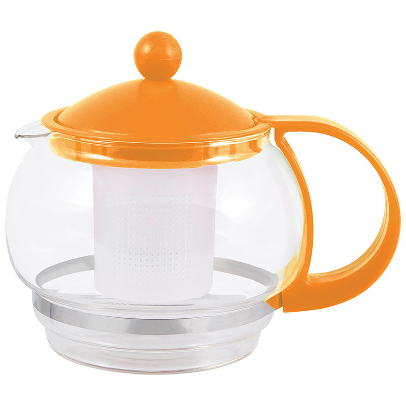 Чайник заварочный из жаропрочного стекла, объем 880 мл, пластиковый корпус и фильтр, цвета в ассортименте