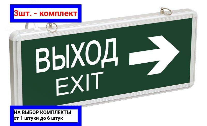 3шт. - Светильник аварийный светодиодный выход EXIT двухсторонний 3вт 1.5ч постоянный LED IP20 / IEK; арт. LSSA0-1004-003-K03; оригинал / - комплект 3шт