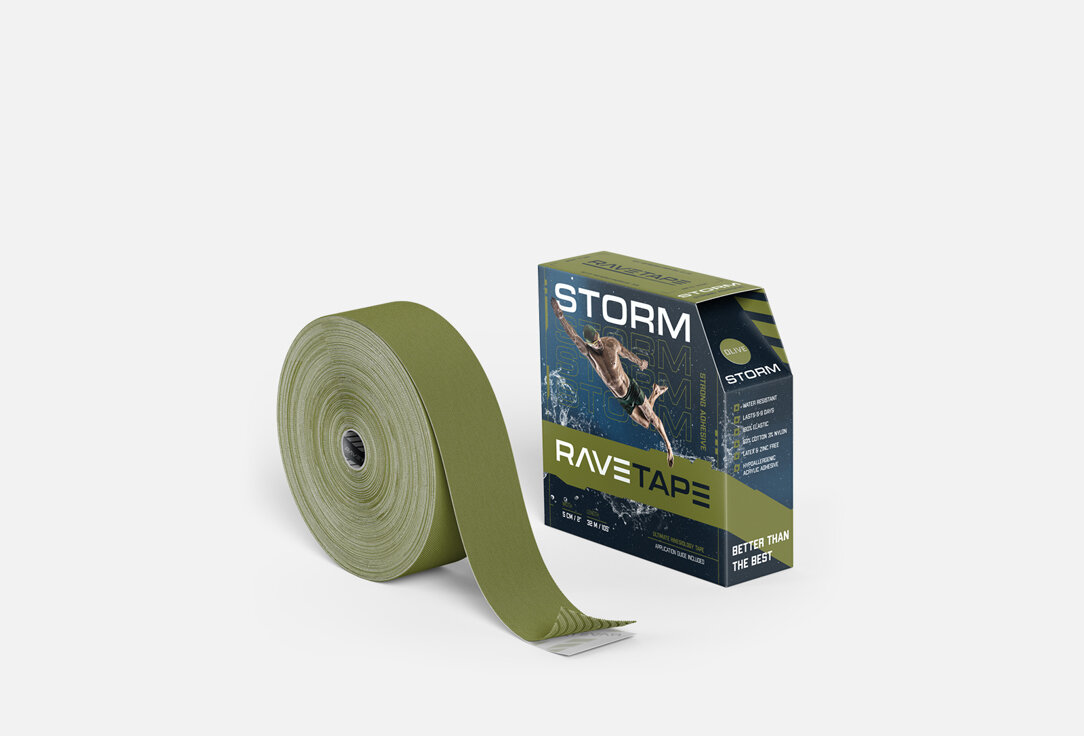 Кинезиотейп RaveTape, STORM 5X32 (OLIVE) 1шт