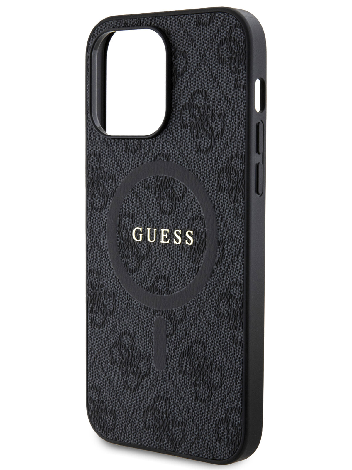 Guess для iPhone 14 Pro Max чехол PU 4G Colored ring Metal logo Hard Black (MagSafe)