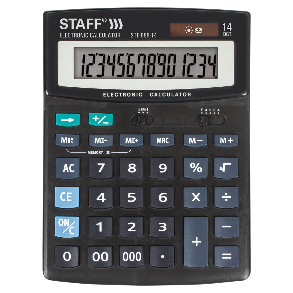 Калькулятор настольный STAFF STF-888-14 (200х150 мм) 14 разрядов двойное питание 250182