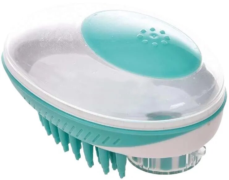 фото Щетка для мытья животных с дозатором для мыла Рубиз, зеленая, 11,5х7,5см Mpets