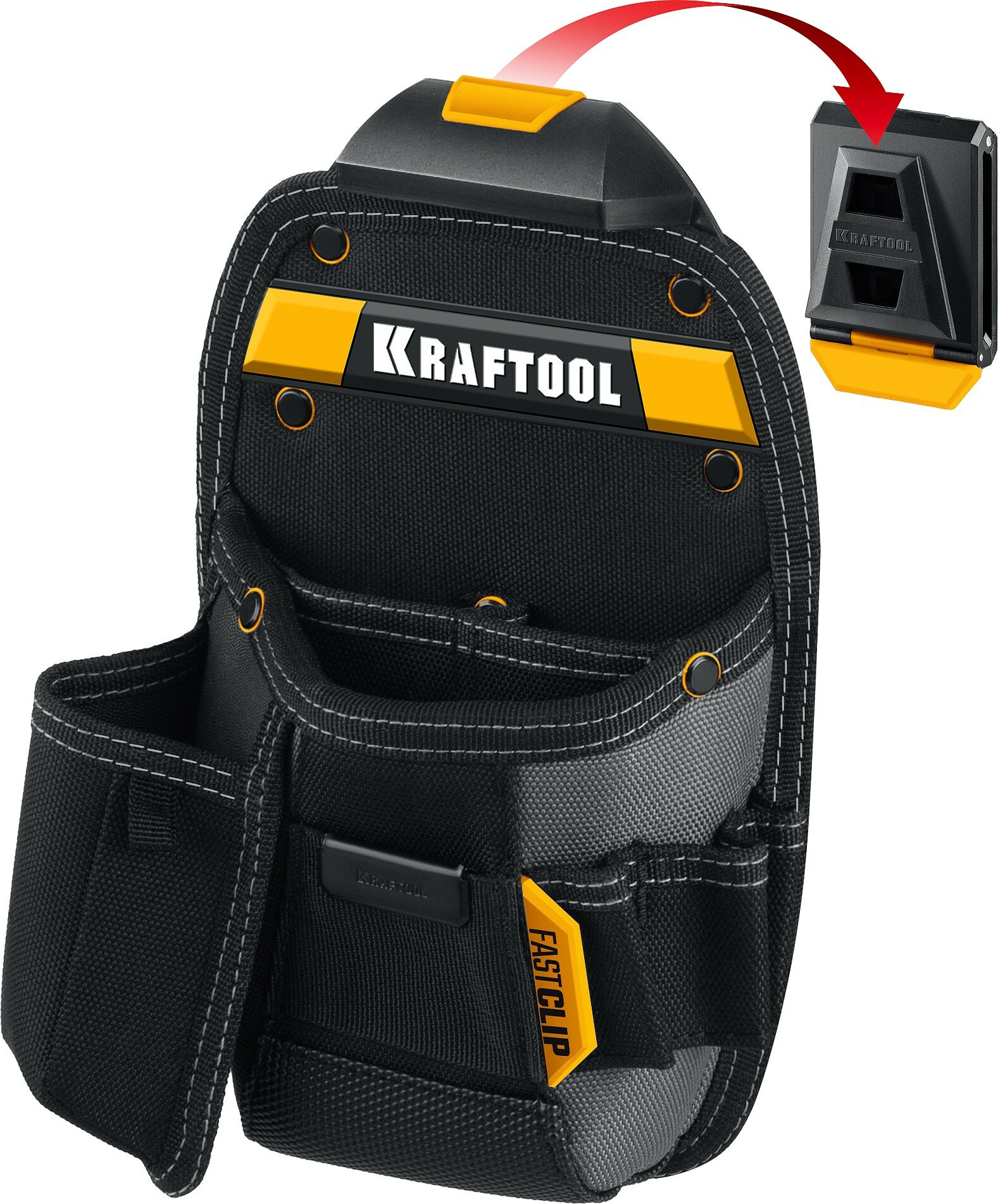 KRAFTOOL KP-8 с быстросъёмным креплением FastClip 8 карманов и петель 170 х 260 мм поясная сумка (38776)