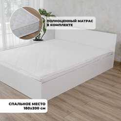 Двуспальная кровать Милена Белая с матрасом, 180х200 см