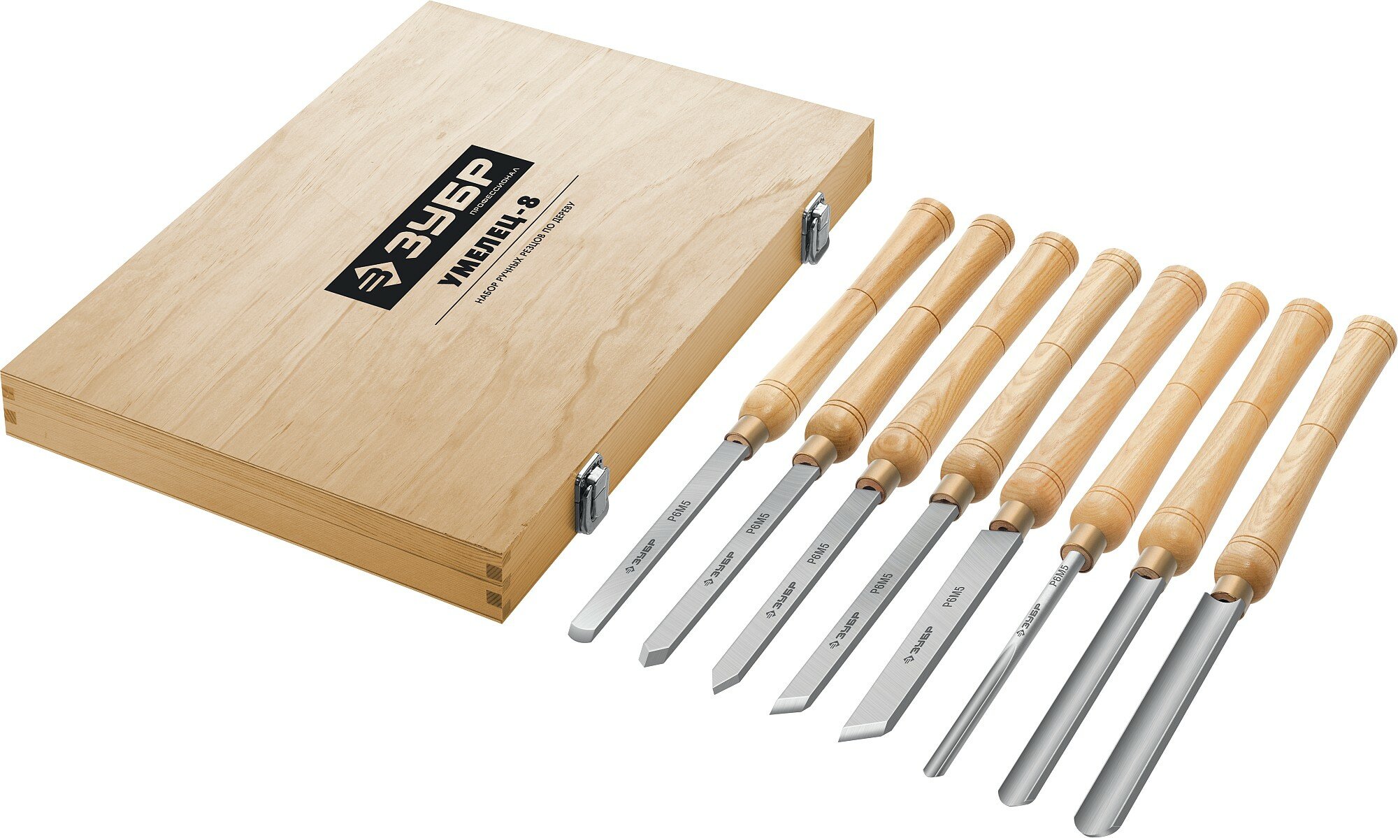 фото ЗУБР УМЕЛЕЦ-8, 8 шт, Р6М5, набор ручных резцов по дереву, Профессионал (18374)