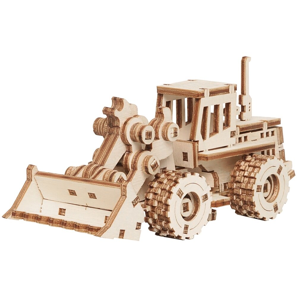 Конструктор деревянный ТРИ совы "Трактор с ковшом", 12х4х5 см, 89 деталей (ДКНС012)
