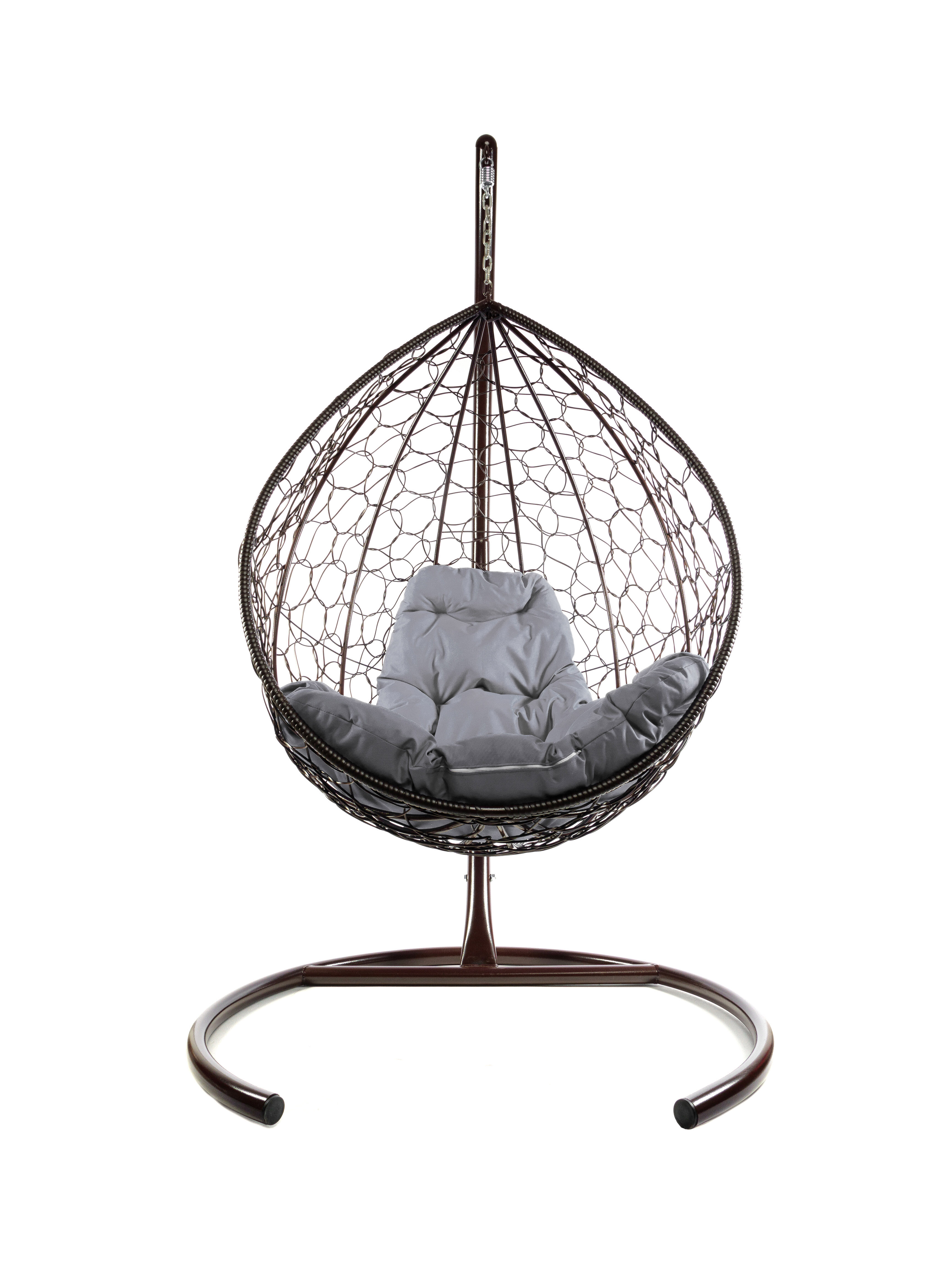 фото Подвесное кресло коричневое с ротангом Складное, серая подушка